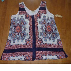 Womens One World Medallion Print Crinkle Tank Top Blouse Size 3X NWT